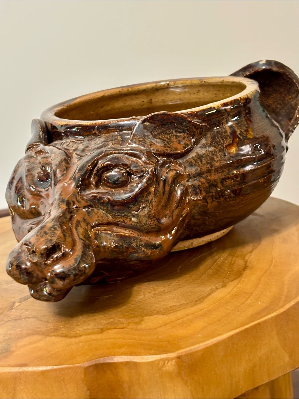 Zoomorphic Studio Pottery Hippo Bowl or Planter, trinket catch all unique art